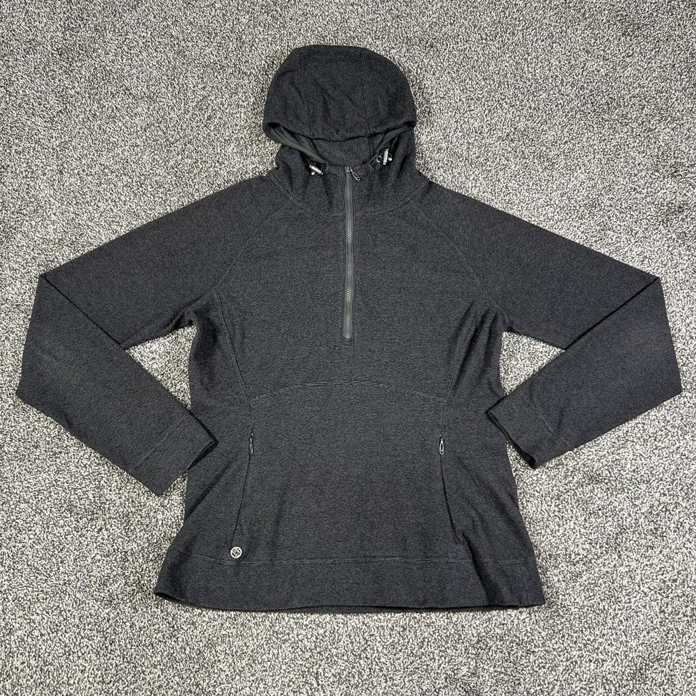 Outdoor Research Womens Medium Grey Hooded Pullover Half Zip Pockets Athleisure‎